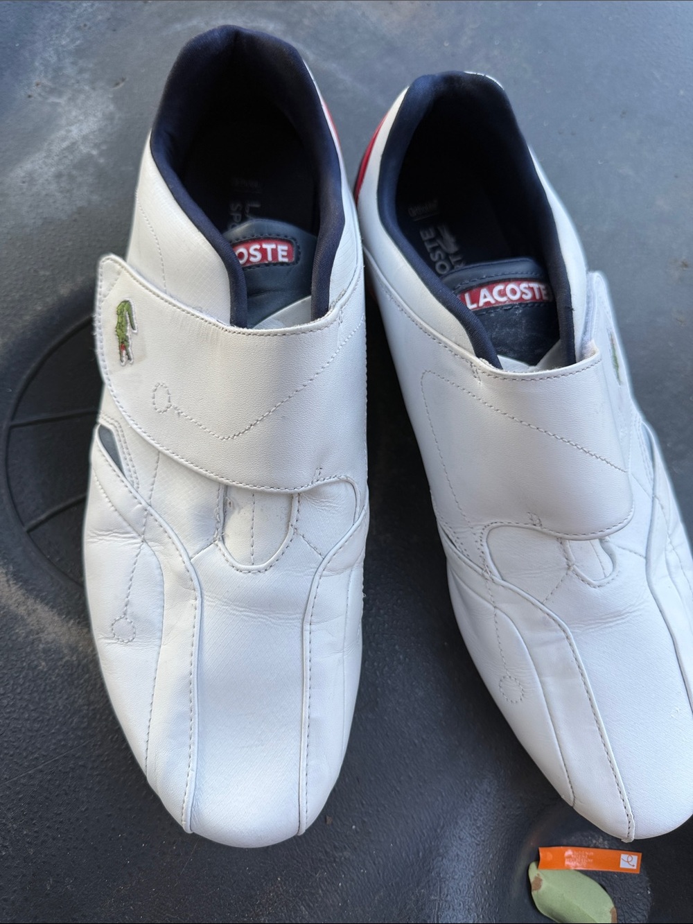 Lacoste White Leather Slip-On Loafers with Green Croc Detail